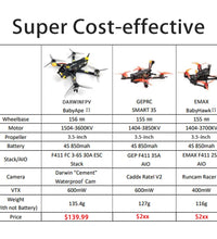 Darwin FPV Baby Ape II Freestyle 3.5inch FPV Racing Drone F411 FC 30A ESC 1504 Motor